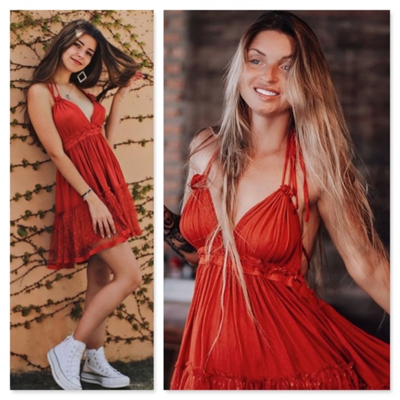 Backless Babydoll Short Dress in Burnt Orange - Picture 10 of 14